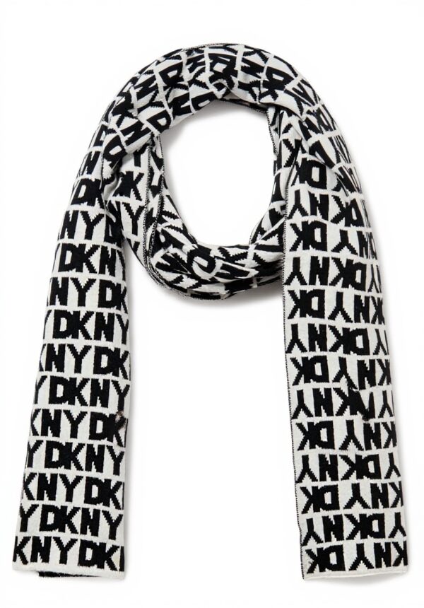 Écharpe femme DKNY ivoire douce logo intarsia froid