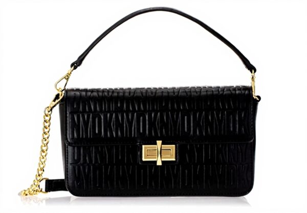 Sac à main DKNY Jojo 23 cm Noir Doré porté main femme