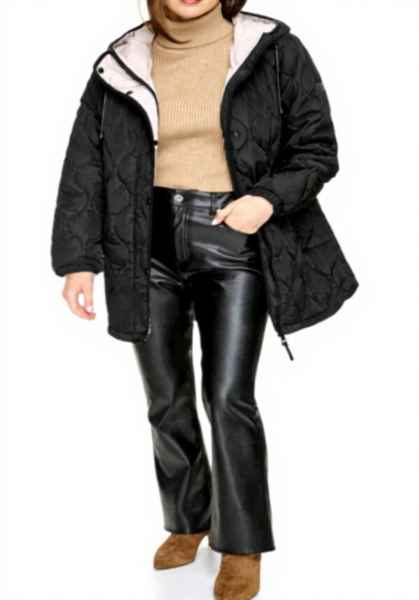 Manteau DKNY Femme Zip Capuche Matelassé Élégant Noir